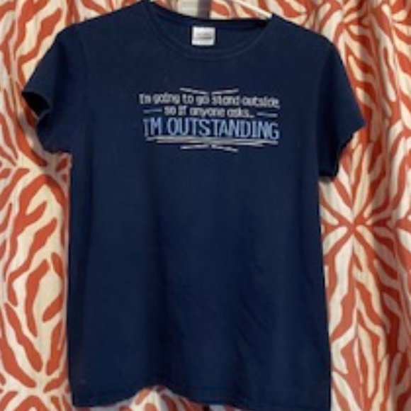Navy Short Sleeve Tee "I'm Oustanding " whimisical logo, ultra 100% cotton, Med. - Picture 5 of 7